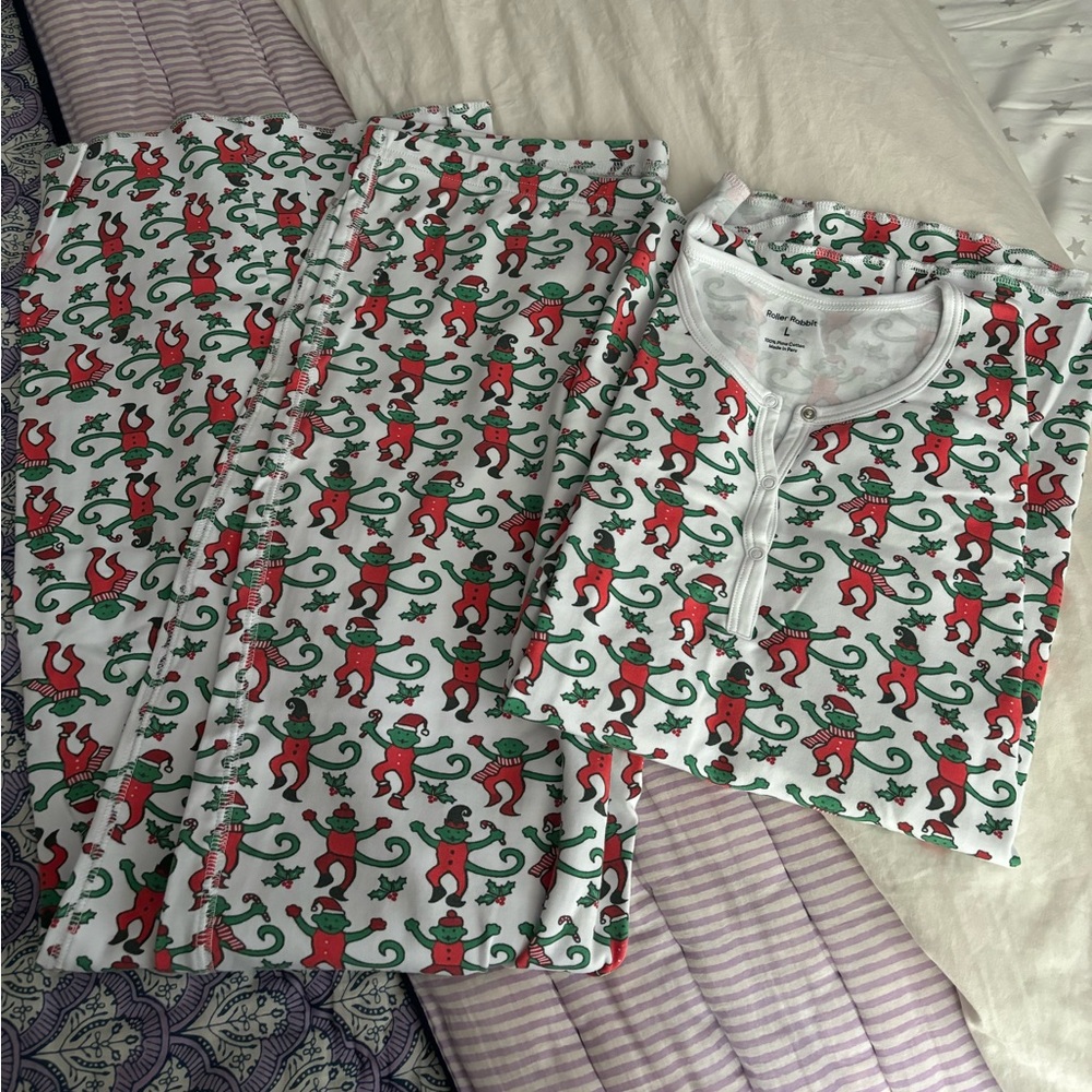 Roller rabbit Christmas monkey long sleeve pjs